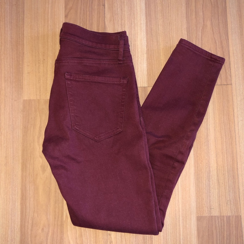 Red skinny crop jeans